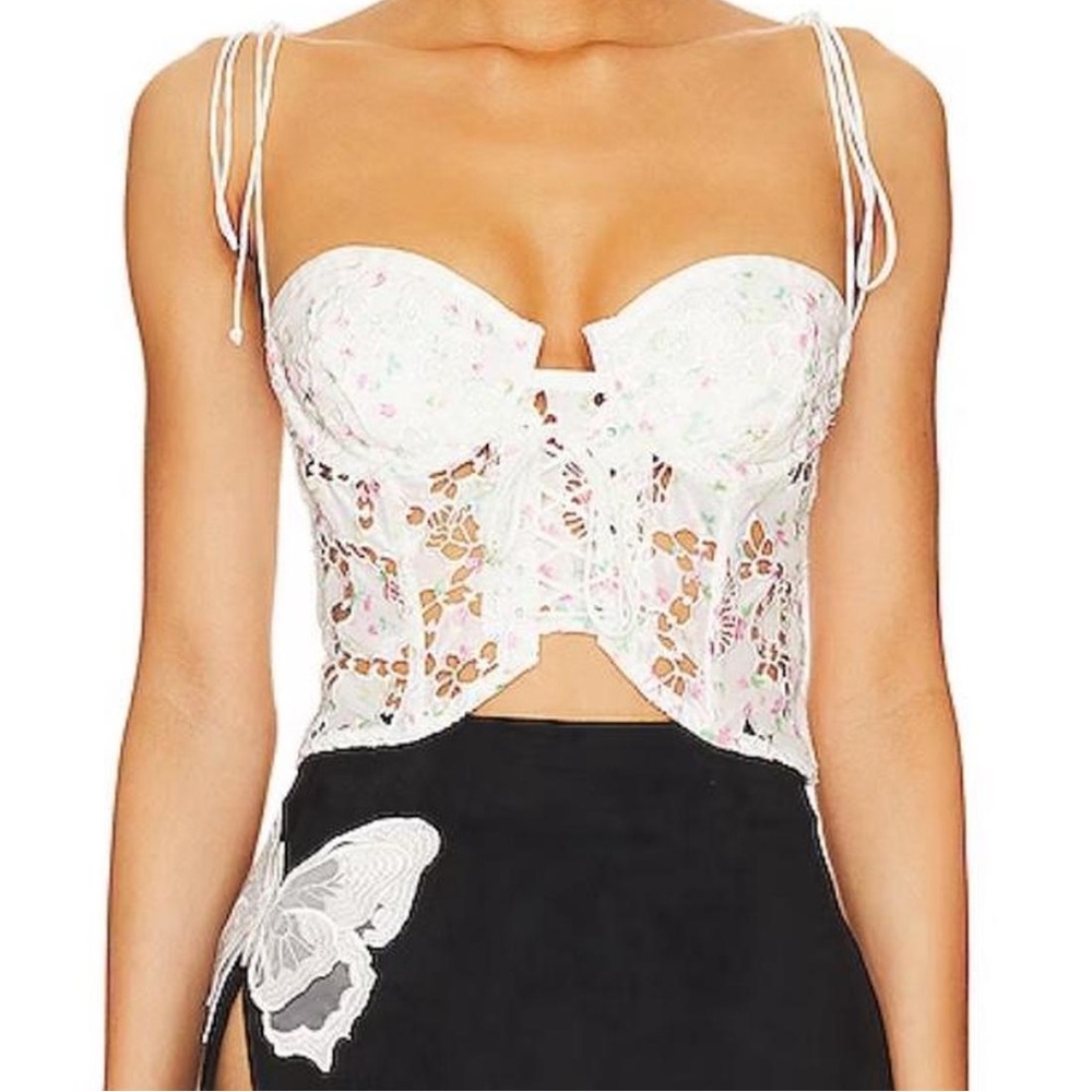 LoveShackFancy Ivory Floral Lace Corset Top